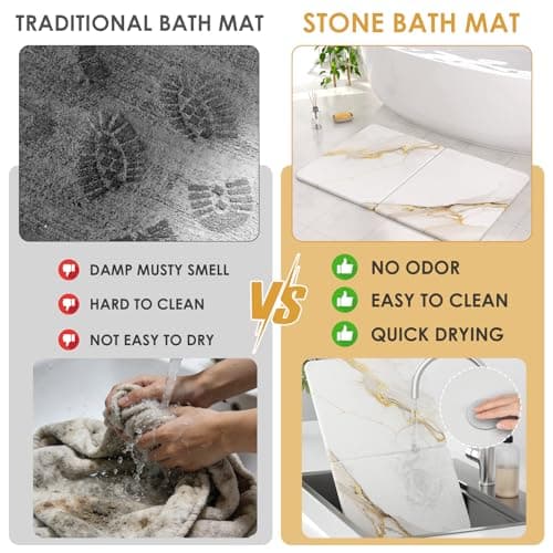Foldable Diatomaceous Earth Bath Mat - 24"x16" Ultra-Absorbent Stone Shower Mat for Bathroom Floor - Instant Dry Non-Slip Diatomite Floor Mat - Minimalist Stone Dish Drying Mat for Kitchen - Thumbnail 6