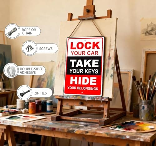 Parking Security Warning Sign – “Lock Your Car, Take Your Keys, Hide Your Belongings” Metal Tin Sign, Garage & Parking Lot Safety Notice, Shop & Property Warning, 8 x 12 Inch - Thumbnail 6