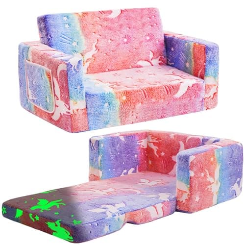 inhand Toddler Chair Comfy,2-in-1 Soft Toddler Couch Fold Out for Kids,Convertible Sofa to Lounger,Gift for Girls and Boys Birthday,Elf,Large - Image 1