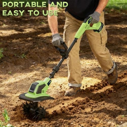 EnduTools Cordless Tiller Cultivator - 21V 360RPM Electric Garden Tiller with 2 * 4.0Ah Batteries & Fast Charger, 9In Tilling Width and 6.7In Depth, Tiller for Gardening, Lawn, Soil - Thumbnail 6