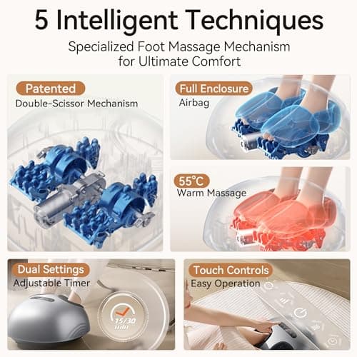 QXC Foot Massager with Heat & Compression, Patented Scissor-Hand Shiatsu Core for Deep Kneading, 131°F Constant Heat, 3 Modes, Adjustable Intensity, Fits Up to Men’s 12 - Thumbnail 4