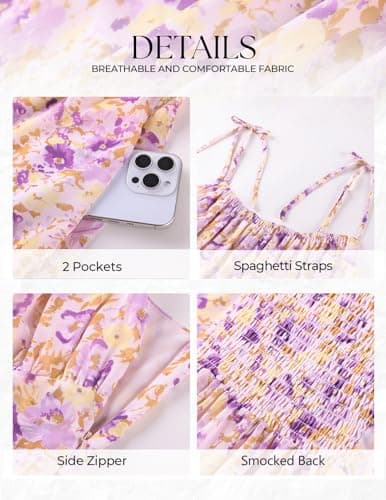 Belle Poque Purple Floral Dress for Women Spaghetti Strap Midi Sundress 2026 Summer Spring A line Casual Cute Dresses M - Thumbnail 5