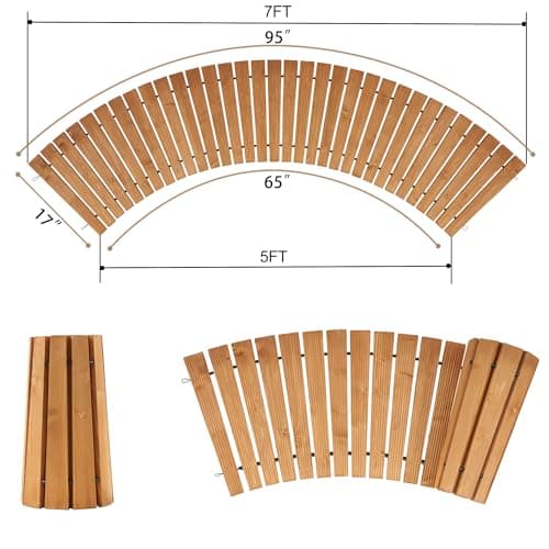 Spurgehom 7FT Wooden Garden Pathway Curved Outdoor Walkway Roll Out Cedar Wood Patio Flooring Path Decorative Lawn Patio Pavers Boardwalk Beach Wedding Party (Natural) - Thumbnail 3