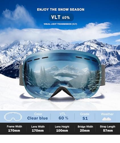 NSSIW Ski Goggles for Men Women Youth, OTG Snowboard Goggles Snow Goggles with Anti Fog and UV Protection Over Glasses 2 Pack - Thumbnail 4