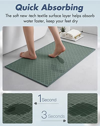 AMOAMI Ultra Thin Bathroom Rugs, Rubber Backed Bath Mats for Bathroom Non Slip, Absorbent Bathroom Mat for Floor, Shower, Sink(16"x24", Green) - Thumbnail 3
