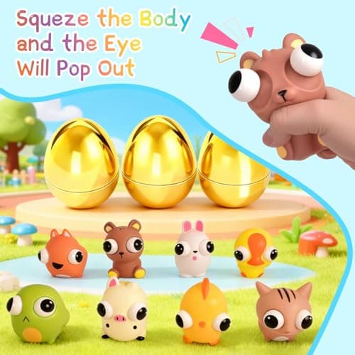HIKISS 8 Pack Jumbo Golden Easter Eggs Fillers with Eye-Pop Fidget Toys, Easter Eggs Basket Stuffers Fillers, Stress Relief Squeeze Toys for Kids Boys Girls Easter Eggs Hunt Party Favors - Thumbnail 3