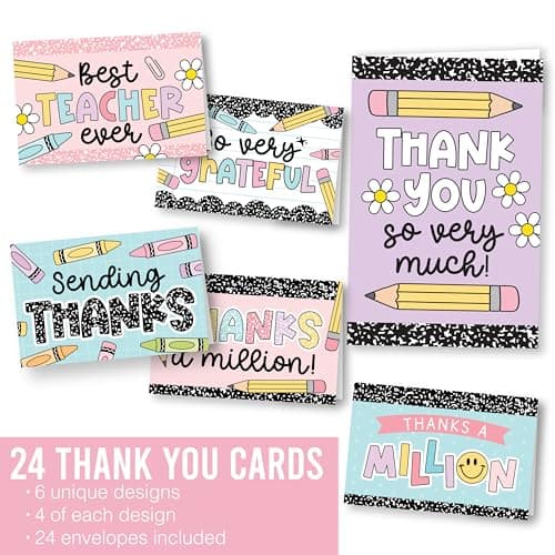 Hadley Designs Teacher Thank You Cards with Envelopes -24 Teacher Appreciation Cards Bulk, Cute Thank You Notes from Students, Teacher's Day End of School Year Christmas & Valentines Card for Teachers - Thumbnail 3