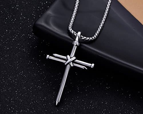 Rehoboth Men's Stainless Steel Nail Cross Pendant Necklace With 24 Inch Chain for Men Silver - Thumbnail 4