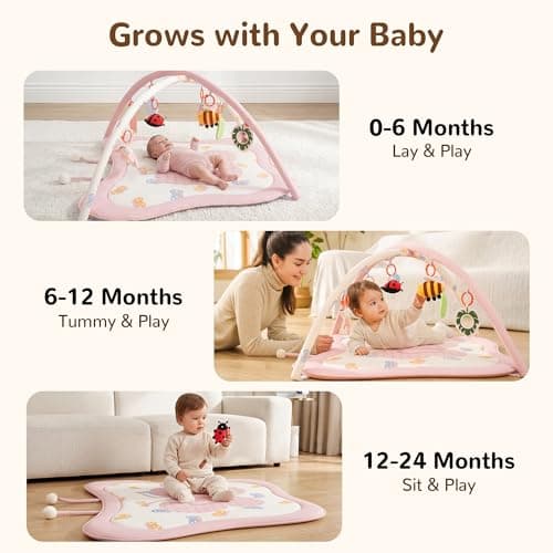 Pamo Babe Baby Play Gym & Activity Mat, Tummy Time Mat with 8 Montessori Toys, Non-slip Foldable Baby Playmat for Stage-Based Development, Machine Washable Baby Gym Play Mat for Newborn Essential Gift - Thumbnail 3