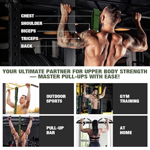 KUTIZE Pull Up Assistance Bands, Pull Up Bar Resistance Bands, Pull Up Bands for Enhanced Strength Training, Muscle Training, 3 Heavy-Duty Adjustable Pull Up Assist Strap & Comfortable Foot Strap - Thumbnail 6
