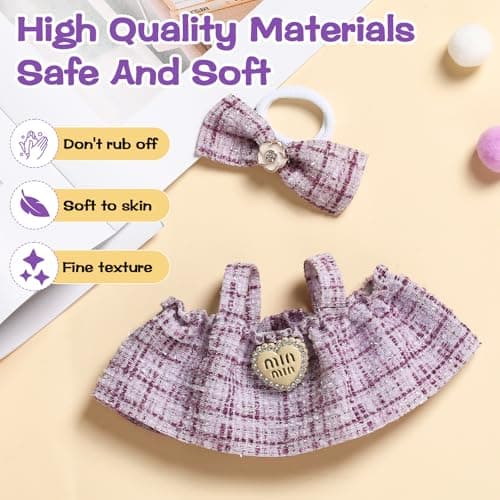 Clothes for Blind Box Dolls, Premium 2-Piece Dolls Accessories Set with Chic Bow Dress Outfit for 15-17cm Plush Blind Box Toy (Purple Set) - Thumbnail 5