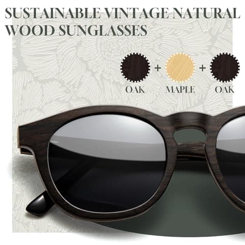 SUNGAIT Walnut Wood Sunglasses with Vegan Leather Case Thoughtful Gifts for Men Women Black Polarized Lens UV400 Protection(Black Oak Maple Frame/Black Lens) - Thumbnail 2