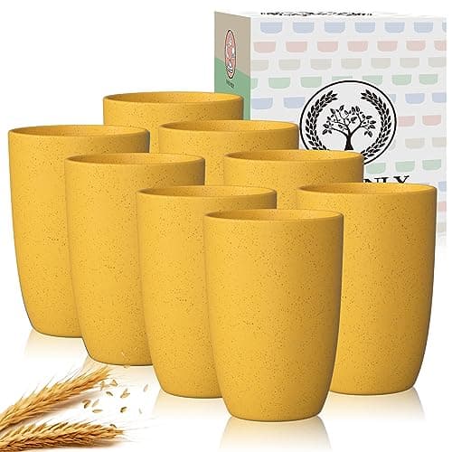 Homienly 8pcs Wheat Straw Fiber Cups, 20 Oz Reusable Drinking Cups, Unbreakable, Dishwasher Safe, Microwave Safe, BPA Free, Organic, Classic Style, Yellow - Image 1