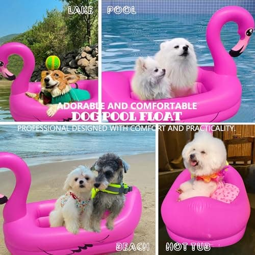 KUCDBUN Dog Pool Float, Funny 6-in-1 Inflatable Dog Floats for Pool, Pet Floatie Raft for Small Dogs, Puppy and Doggies, Pink Flamingo - Thumbnail 3