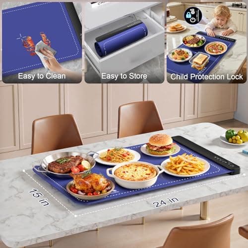 Warming Mat for Food,Food Warming Trays with 4 Temperature Levels 8 Seconds Heating Tech,Silicone Electric Warmer for Parties Buffet,Christmas Gifts for Women - Thumbnail 6