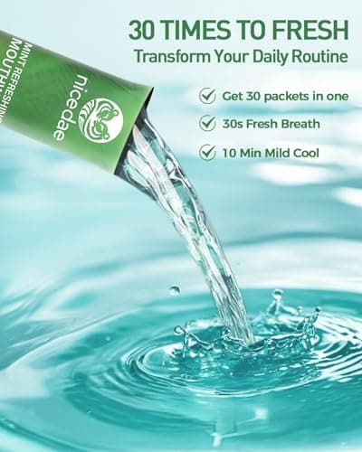 nicedae Travel Size Mouthwash Portable Packets Alcohol-Free & Fluoride-Free Fresh Mint Mouth Wash 30 Individual Wrapped Cruise Essentials - Thumbnail 6