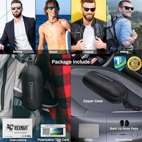 ROCKNIGHT HD Polarized Mens Sunglasses UV Protection Hiking Fishing Travel Mirrored Green Sunglasses Metal Frame Shades for Men - Thumbnail 6