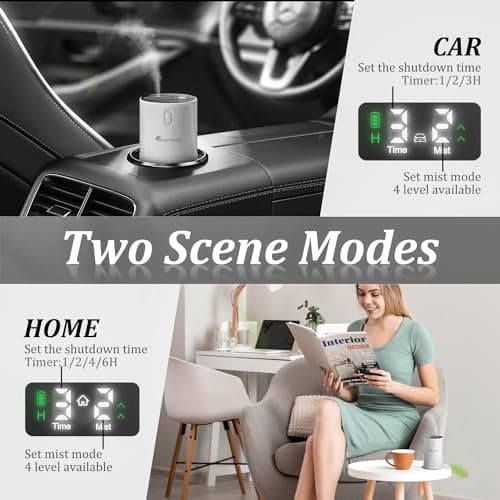 Waterless Diffuser for Essential Oil - Aroma Diffuser for Home with Battery Indicator, Portable Smart Scent Air Machine 1/2/3 & Continuous Mist, Timing & Auto-Off Function (White) - Thumbnail 2
