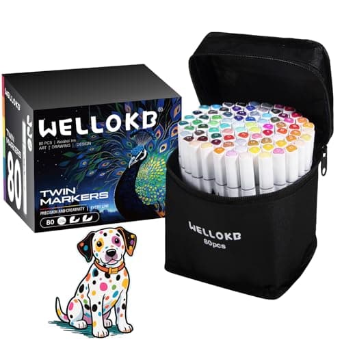 WELLOKB Alcohol Markers Set, 80 colors Alcohol Based Dual Tip, Broad and Brush Tip for Adult Coloring Books, Drawing, Sketching - Image 1