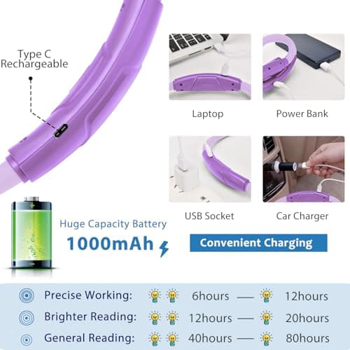 LUXJET Adjustable Bendable Neck Reading Light with 3 Lighting Modes, Purple - Thumbnail 5
