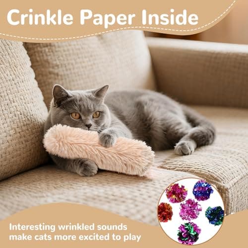 SINROBO Catnip Toys for Cats, Cat Kicker Toy with Crinkle Sound, Interactive Kitten Toys, Durable Plush Chew Toys for Indoor Cats(Green Orange Grey, 3) - Thumbnail 3