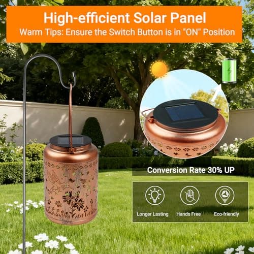 Solar Lanterns Outdoor Waterproof Hummingbird Garden Decor, Birthday Gifts for Women Mom Grandma Seniors, Metal Hanging Lanterns Decorative Colorful LED Lights for Lawn, Yard, Patio, Backyard, Porch - Thumbnail 6