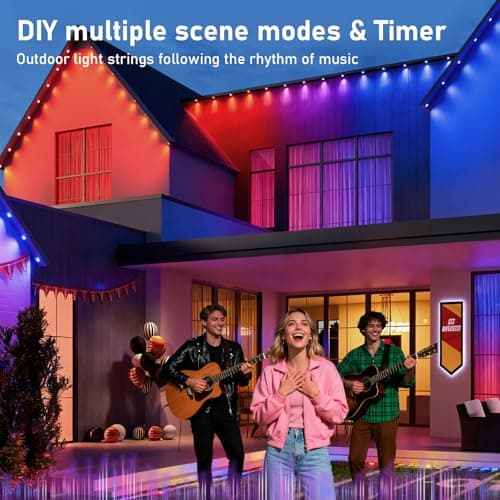 AHAWILL 100FT Christmas Permanent Outdoor Lights,RGB Eaves Lights with App & Remote Control,DIY Multi-Color Scene Modes,IP67 Waterproof,Outdoor Strings for House,Holiday Decorations for Christmas - Thumbnail 6