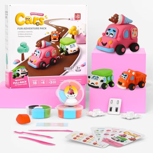Air Dry Clay Kit for Kids - Pull Back Car Making, 3 Boxes Modeling Clay with Sculpting Tools, Base, Backing Board, Tutorial, Ultra Light & Soft, Non-Toxic & Safe, Creative DIY Arts and Crafts Toys - Image 1