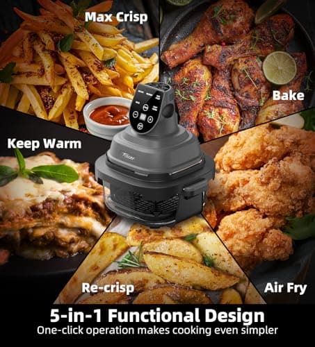 Tixixc 5-in-1 Portable Glass Air Fryer, 4QT & 6-Cup Glass Containers with Lids, Silicone Mat, 1500W Small Air Fryer, 90% Less Oil, Dishwasher/Freezer Safe for Single Servings, Family Meals - Thumbnail 3