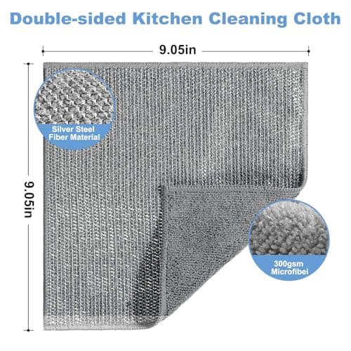TIVERAIN 10pcs New Upgrade 2-Layer Microfiber Wire Dishcloth,Non-Scratch Wire Dishwashing Rags for Wet and Dry,Metal Scrubbers, Kitchen Miracle Cleaning Dish Rags for Cookware,Sinks, Dishes,Stove,Grey - Thumbnail 2