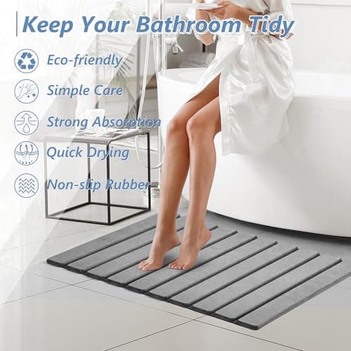 AWW Foldable Stone Bath Mat, Super Absorbent Diatomaceous Earth Mats, Non-Slip 23.6 x 15.5 Inch Quick Drying Mat, Compact and Easy to Store Bath Mats for Bathroom, Easy to Clean, Grey - Thumbnail 5