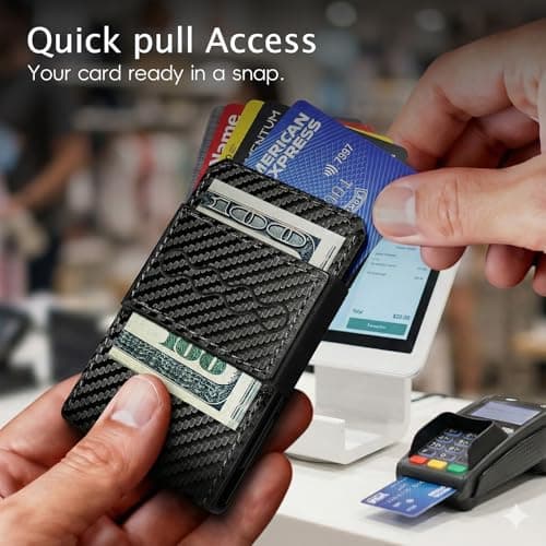 XZZUO Wallet for Men, RFID Blocking Minimalist Leather Pull-out Cloth Belt Wallet with Money Clip, Men's Wallet for 8-15 Cards & Cash, Pocket Fashion Credit Card Holder (Carbon Fiber) - Thumbnail 5