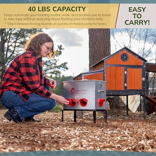 Automatic Chicken Feeder Rat Proof - 40lb 6 Ports Large Capacity Metal Poultry Feeder with Legs and Lids - Galvanized Chicken Feeder for Hen Coop - Thumbnail 5
