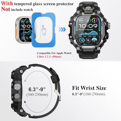 Deczone Band with Rugged Case Compatible with Apple Watch Bands 49mm (Ultra 3/2/1), Sport iwatch Bands Protective Bumper Cover for Men (49mm Titanium) - Thumbnail 2