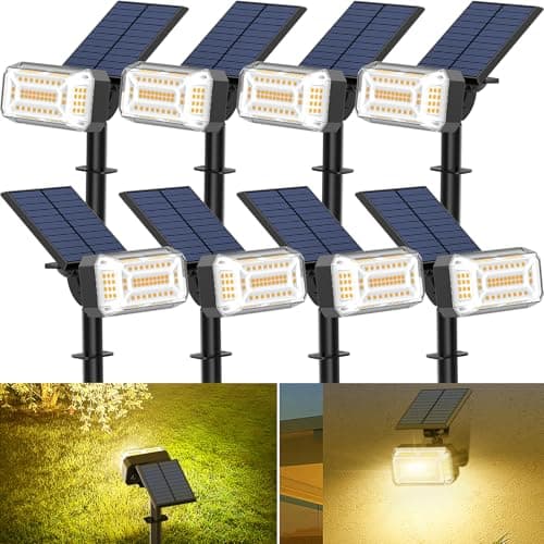 WENATY 102 LED Solar Spot Lights Outdoor Waterproof IP65, Adjustable Landscape Spotlights, [8 Pack/4 Modes] Auto On/Off Solar Powered Flood Lights for Outside Yard Garden Wall Pathway (Warm White) - Image 1