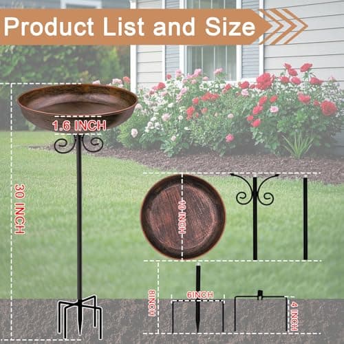 OUISJYER Small Metal Bird Bath for Outdoors, 10" Dia Bowl with Stake Birdbaths Garden Yard Lawn Decor 0.4 Gallon - Thumbnail 5