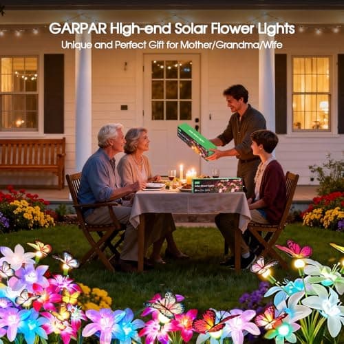 Garpar Solar Lights Outdoor Decorative, Upgraded 4 Pack Flowers with 16 Color Changing Lilies and 12 Butterflies, Brighter Waterproof Garden Decor for Yard Lawn Pathway, Mom Women Grandma Gift - Thumbnail 6