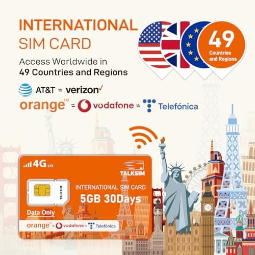International Data SIM Card 5GB 30Days, 5G/4G LTE Coverage in USA and 49 Countries |UK, Europe, Asia, Oceania Prepaid Travel Data Only SIM for Portable WiFi Mobile Hotspot, Tablet, No Contract - Thumbnail 2