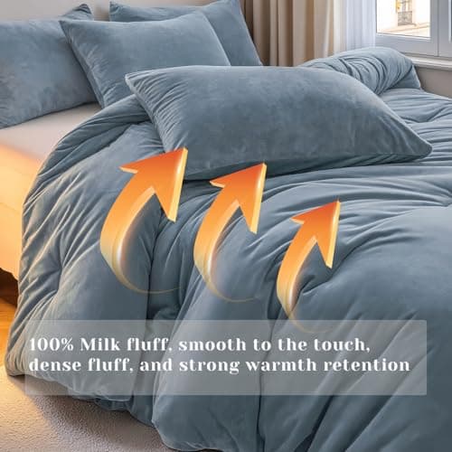 Hailyuwl Velvet Comforter Set Twin Size, Grey Blue Fluffy Velvet 3 Piece, Soft Breathable Luxury Winter Warm Bedding Sets, with 1 Cozy Comforter, 2 Pillow Shams - Thumbnail 3