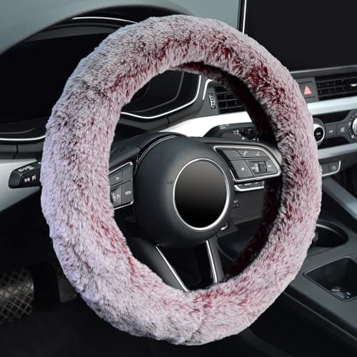 KAFEEK Frost Fluffy Microfiber Plush Steering Wheel Cover for Winter Warm, Universal 15 inch Soft Fuzzy Steering Wheel Cover,Charm Pink - Image 1