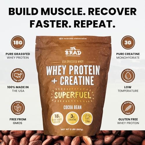 B.rad Superfuel - Grass Fed Whey Protein Isolate Boosted with Creatine | Farm-Fresh, Easy-to-Digest, Clean Ingredients | 2 Pounds | 100% USA Sourced | Cocoa Bean (Chocolate) - Thumbnail 4