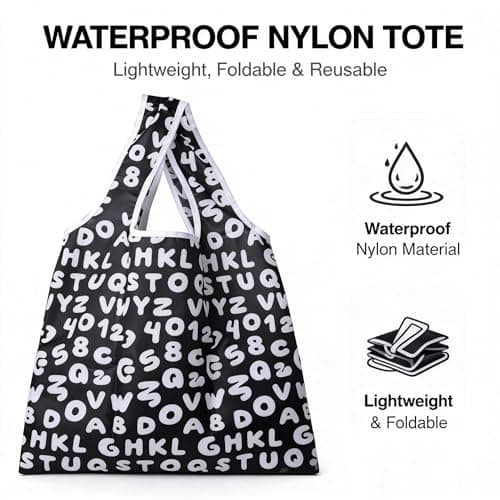 RUIPBOTE 12 Pack Reusable Grocery Bags, Foldable Shopping Bags with 6 Patterns, Reusable Tote Bags for Grocery, Travel, Gift - Thumbnail 6