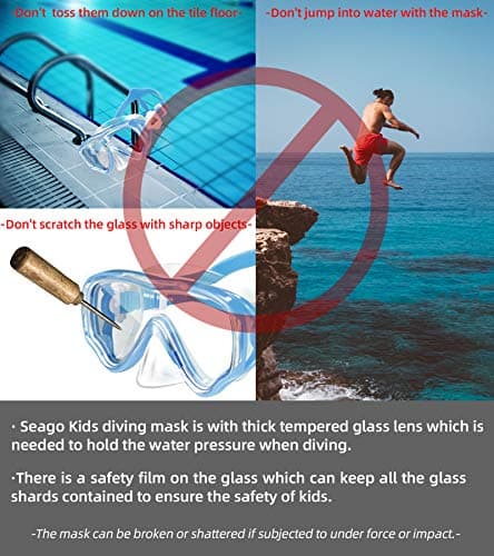 Seago Swimming Mask Swim Goggles for Kids Boys Girls Youth 6-14 8-12 8-14 4-7, Anti-Fog 180° Panoramic View Soft Silicone Skirt Kids Pool Underwater Swimming Goggles with Nose Cover, Snorkel Equipment - Thumbnail 6