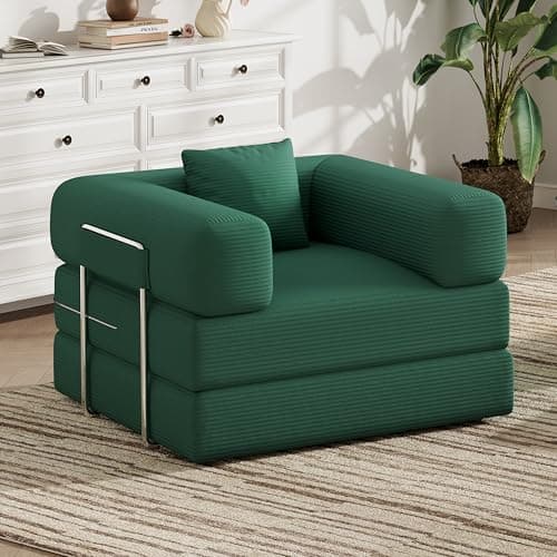 BSHOMGI Folding Sofa Bed, 2 in 1 Convertible Sofas to Lounger Comfy Single Bean Bag Chair Floor Portable Foldable Sleeper Lazy Futon Couch Chair for Bedroom, Living Room (Green, 35.43" Single Sofa) - Image 1
