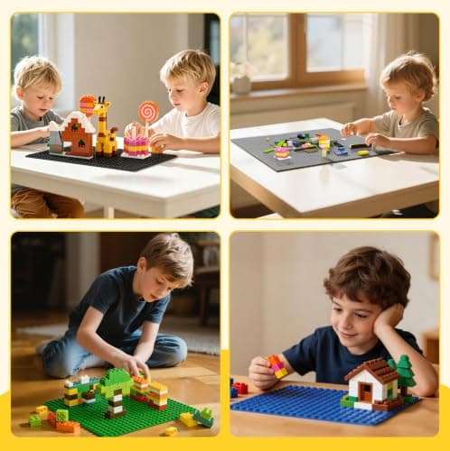 Lekebaby 2 Pack Classic Baseplates 10" x 10", Building Base Plates for Building Bricks, 100% Compatible with Major Brands and Activity Table-Baseplate, Sturdy & Safe, Age 3 and up Kids, Grey/Green - Thumbnail 5