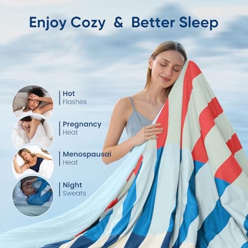 Snuggle Sac Mediterranean Stripe Cooling Comforter King Size Set, Q-Max ＞0.45 Cooling Blanket for Hot Sleepers & Night Sweats, Double-Sided Lightweight Breathable Summer Quilt, 106x90 Multi Green - Thumbnail 5