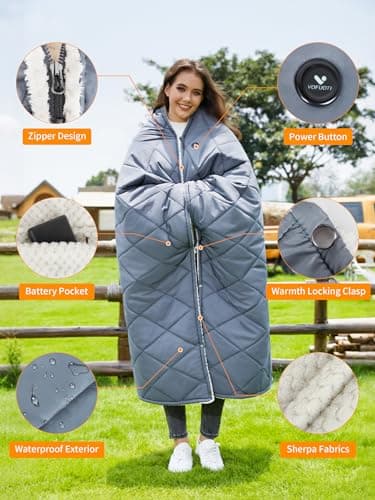 Heated Blanket Battery Operated,12V Heated Shawl Throw Blanket,Cordless heating pad with 15000 battery,Wearable Heated Blanket,Sherpa Lining,3 Heating Set for Car,Camping,Backpacking,Hiking,Travel - Thumbnail 4