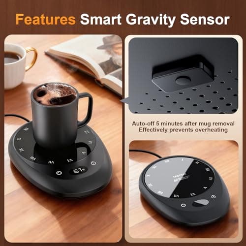 MEION Coffee Mug Warmer for Desk, Coffee Cup Warmer, 4 Temp Settings & 1-12H Timer, Coffee Warmer with Auto Shut Off Smart Gravity Sensor, Beverage & Candle Warmer Coffee Gifts Accessories(Black) - Thumbnail 3