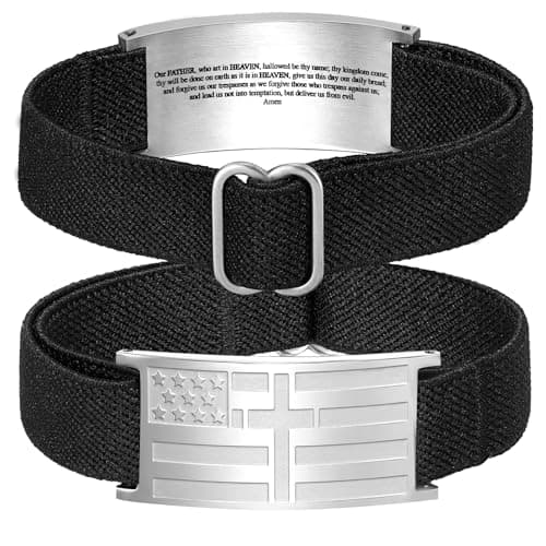 GLEZZA Lord's Prayer Bracelets for Boy Men American Flag Cross Inspirational Motivational Bracelet Bible Verse Christmas Birthday Easter Jewelry Gifts for Son Boyfriend Husband - Image 1