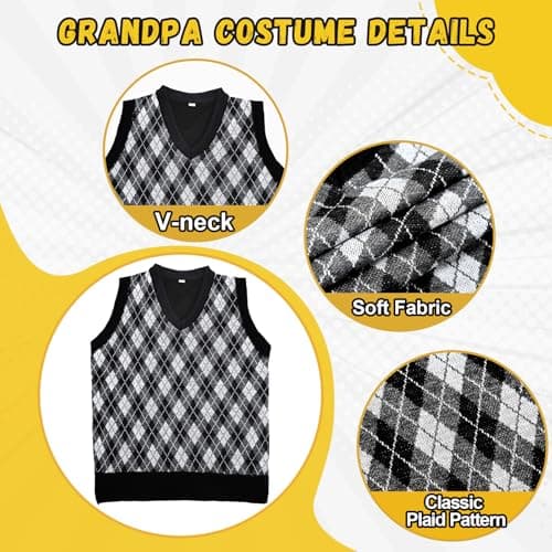 Skirfy 100 Days of School Costume for Boys,Old Man Costume for Kids with Old Man Hat and Grandpa Vest,Cosplay Grandpa Dress Up Accessories for School Parties - Thumbnail 6